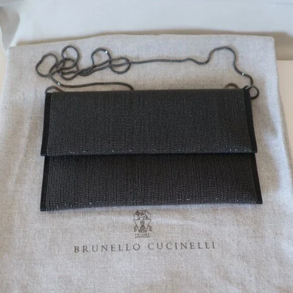 Brunello Cucinelli Monili Crossbody City Bag Gunmetal Clutch Precious New $3895 - Picture 5 of 10
